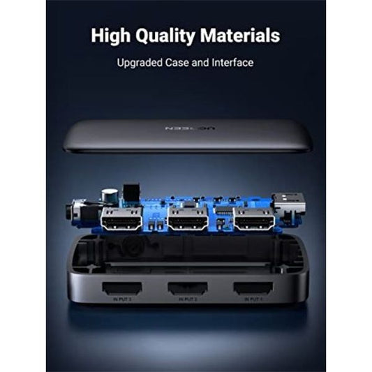 UGREEN HDMI Switch, 3 az 1-ben, 3 port, 3x1, 3 bemenet 1 kimenet, 4K@30Hz, távirányítóval, fekete
