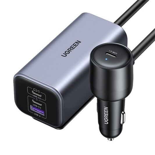 UGREEN Szivargyújtós autós gyorstöltő, bővített töltőelosztóval, 4 port, 3x USB-C, 1x USB-A, 150W, 1m, szürke