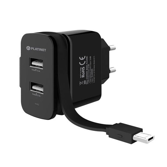 PLATINET Fali töltő, 2x USB, Micro USB kábellel