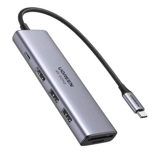 UGREEN Dokkoló állomás 6 az 1-ben, 4K@60Hz, USB HUB, HDMI 2.0, 2x USB-A, SD/TF, 100W, szürke