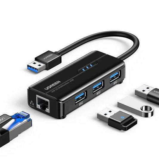 UGREEN HUB USB 3.0, 3x USB-A, Ethernet 1Gbit/s, szürke
