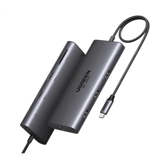 UGREEN Dokkoló állomás 10 az 1-ben, Dual Display, HDMI, Ethernet, 8K@30Hz, USB 3.0 HUB, 100W, SD card, szürke