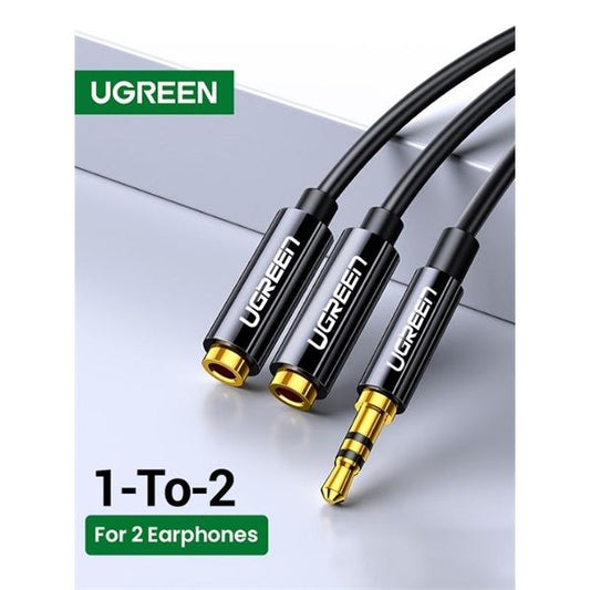 UGREEN Kábel 3.5mm Jack - 2x 3,5mm Jack, elosztó, M/F/F, 0,2m, fekete