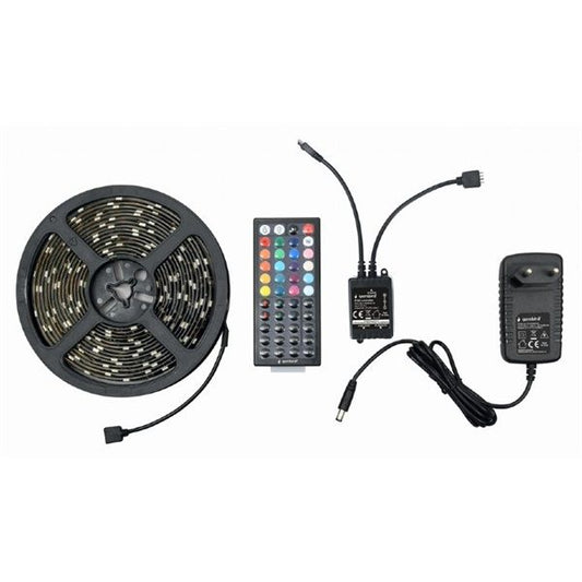 GEMBIRD LED Szalag, öntapadós többszínű RGB LED fénycsík, IP65 vízállóság, távirányítóval, 44 gombal, 5m