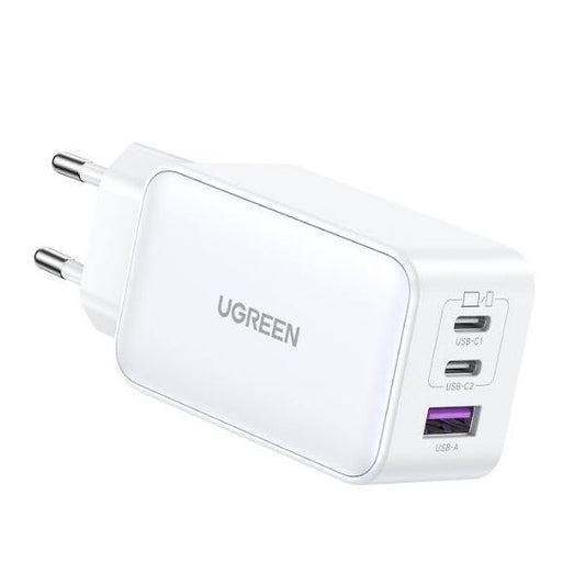 UGREEN Nexode hálózati töltő, 65W, 3 Port, PD 3.0, GaN, 2x USB-C, 1x USB-A, fehér