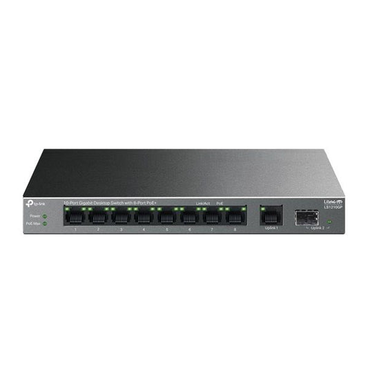 TP-LINK PoE Switch 10x1000Mbps (8xPOE+) Fémházas Asztali, LS1210GP