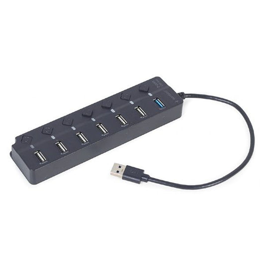 GEMBIRD USB 2.0 HUB Switchelhető 7 portos, fekete
