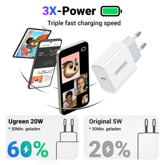 UGREEN hálózati töltő, PD 3.0, 20W, USB-C, fehér