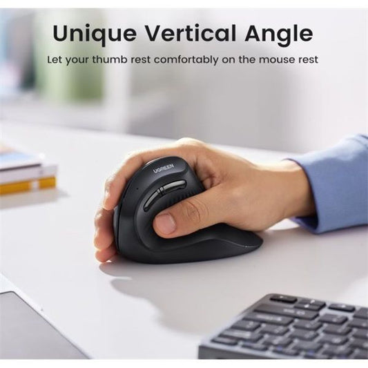 UGREEN Egér Vertikális, wireless, multi mód, 5 programozható gombos, Ergonomikus, 4000 DPI, Bluetooth 5.0 + 2.4G, fekete