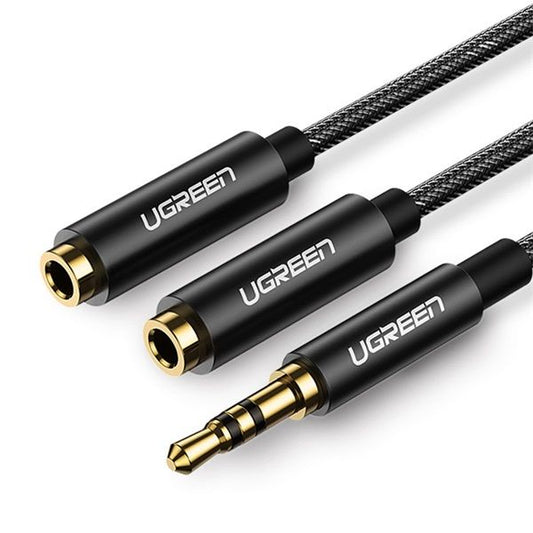 UGREEN Kábel 3.5mm Jack -  Aux Stereo Splitter, M/F/F, 0,2m, fekete