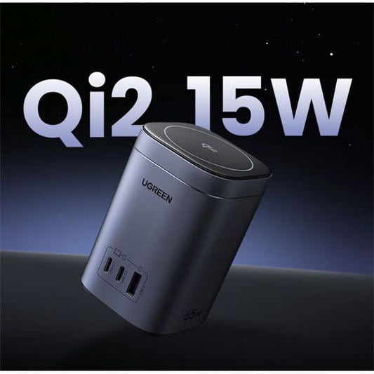 UGREEN asztali hálózati töltő, mágneses, vezeték nélküli töltés, 65W, 4 az 1-ben, 2x USB-C, 1x USB-A, GaN, szürke