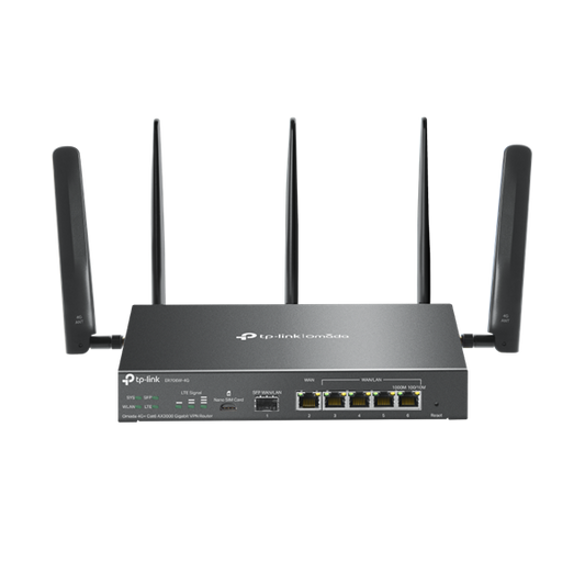 TP-LINK OMADA Vezetékes AX3000 VPN Router 1xWAN(1000Mbps) + 4xLAN(1000Mbps) + 1xSFP + 1xSIM, ER706W-4G