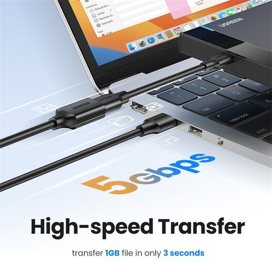 UGREEN Kábel USB 3.0 USB-A - USB-A, hosszabbító. 5 Gbps, M/F, 1m, fekete