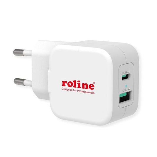 ROLINE Fali töltő, 1x USB-A QX3.0 A 1x USB-C Power IQ, 20W, fehér