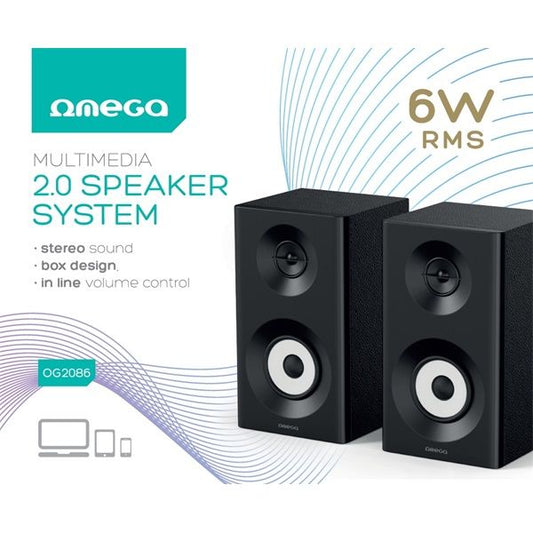 OMEGA Hangszóró 6W, sztereo 2.0, torony, RMS, 3,5mm jack, USB, fekete