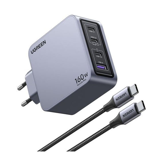 UGREEN Nexode Pro hálózati töltő, 4 Port, 160W, GaN, 3x USB-C, 1x USB-A, szürke