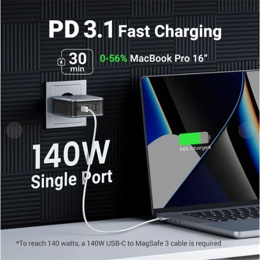 UGREEN Nexode hálózati töltő, 140W, 3 port, GaN, PD 3.1, 2x USB-C, 1x USB-A, szürke