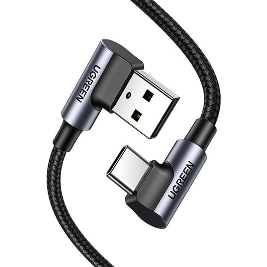 UGREEN Kábel USB 2.0 USB-A - USB-C, 90°-os, 480 Mbps, M/M, 3m, szürke