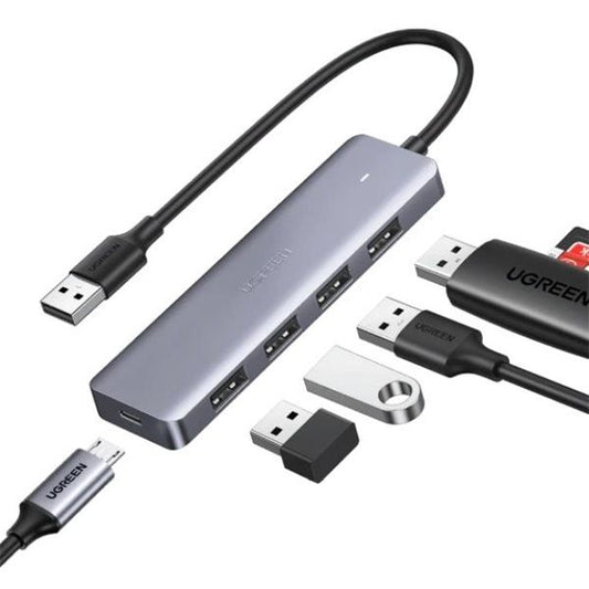 UGREEN USB 3.0 HUB 4 Port USB-A, 5 Gbps, USB-C tápellátással, szürke