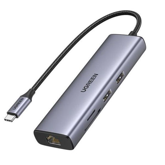 UGREEN Dokkoló állomás 6 az 1-ben, 4K@60Hz, USB HUB, HDMI 2.0, Ethernet, 2x USB-A, USB-C, SD/TF, 100W, szürke