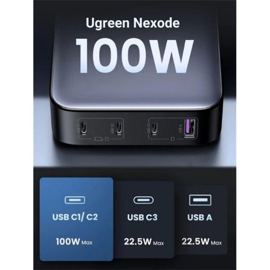 UGREEN Nexode asztali hálózati töltő, 4 port, 3x USB-C, 1x USB-A, 100W, szürke