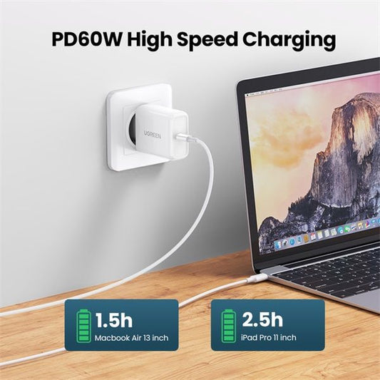UGREEN Kábel USB 2.0 USB-C - USB-C, 480 Mbps, 60W, 3A, M/M, 0,5m, fehér