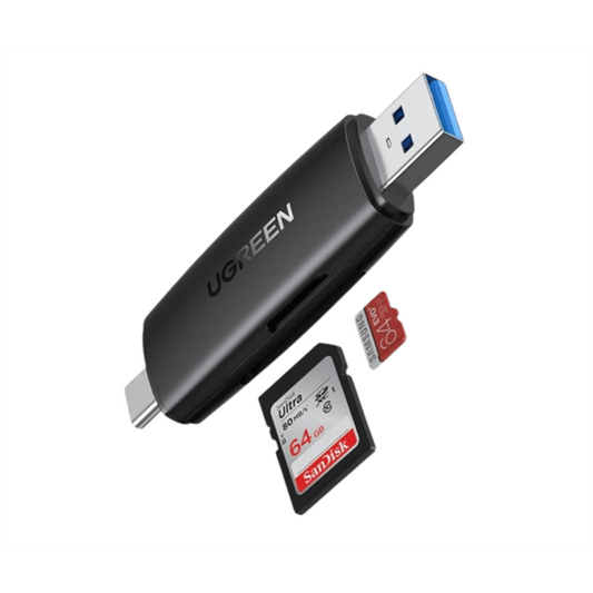 UGREEN USB 3.0 2 az 1-ben SD kártya olvasó, Dual írás és olvasás, USB-A, USB-C M/M, fekete