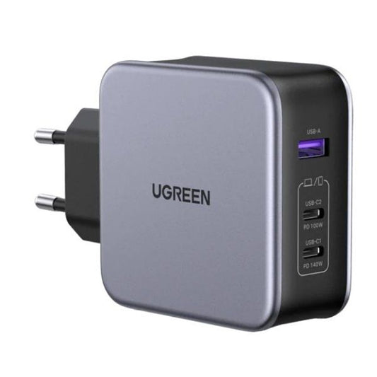 UGREEN Nexode hálózati töltő, 140W, 3 port, GaN, PD 3.1, 2x USB-C, 1x USB-A, szürke