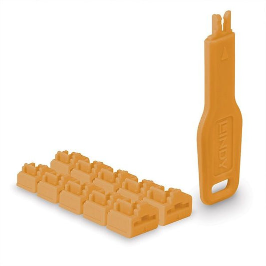 LINDY Dugó biztonsági, Port Blocker, RJ45 + kulcs, narancssárga (10db dugó + 1db kulcs)