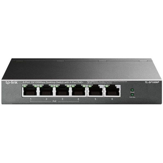 TP-LINK PoE Switch 6x100Mbps (4xPOE+), Fémházas Asztali, TL-SF1006P