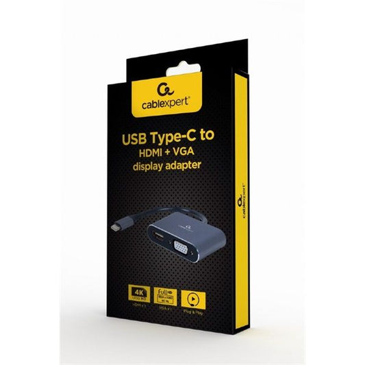 GEMBIRD USB Adapter USB-C - HDMI + VGA display, 4K@30Hz, M/F, fekete