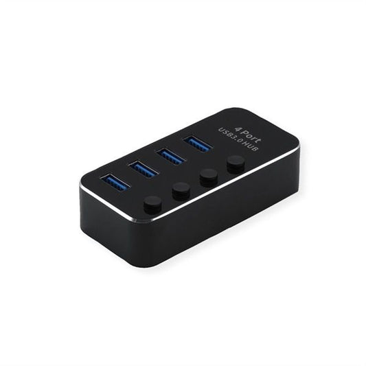 ROLINE HUB USB 3.2 Gen 1, 4x USB-A, 4 port, kapcsolható, fekete