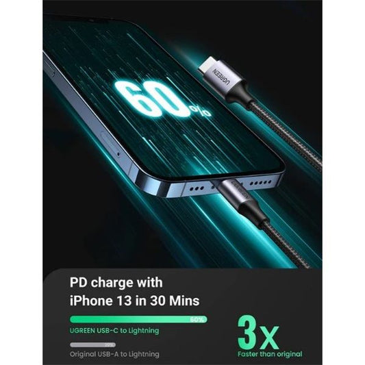 UGREEN kábel USB-C - Lightning, PD, Fast Charging , 3A, 480 Mbps, 2m, fekete