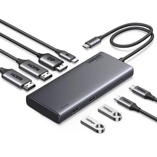 UGREEN Dokkoló állomás  8 az 1-ben, Dual Display, DP, HDMI, 4K@60Hz, USB 3.2 HUB, 100W, PD, 10 Gbps, szürke