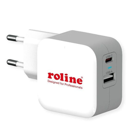 ROLINE Fali töltő, 1x USB-A QX3.0 A 1x USB-C Power IQ, 38W, fehér