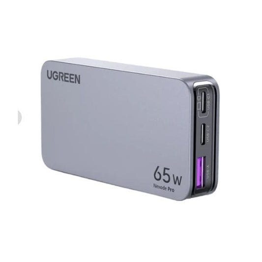 UGREEN Nexode hálózati töltő, travel adapter, ultra slim, vékony, 65W, 3 port, GaN, 2x USB-C, 1x USB-A, UK/EU, szürke