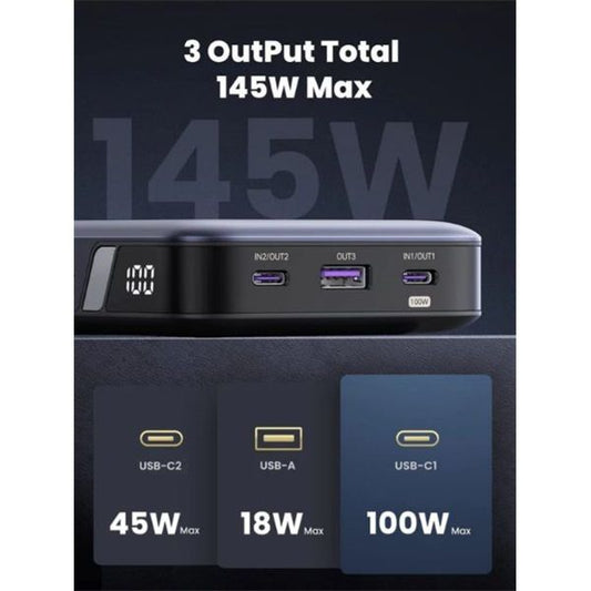 UGREEN Power Bank hordozható töltő 25000mAh, 145W, 3 eszköz töltése, szürke