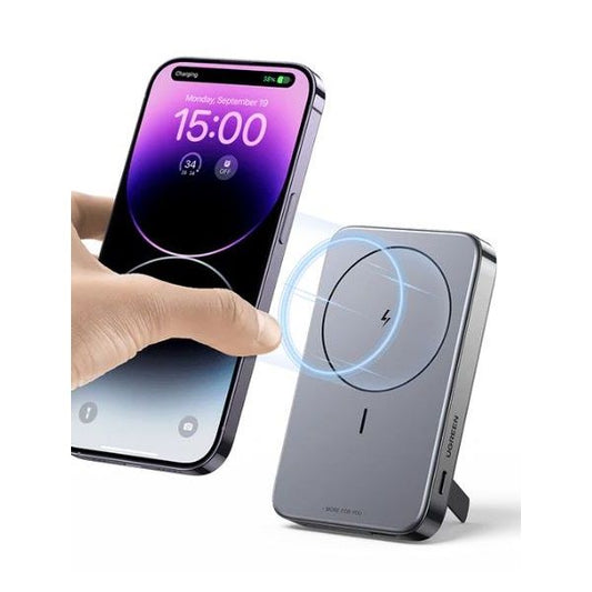 UGREEN Power Bank hordozható töltő, mágneses, vezeték nélküli töltés, 10000mAh, 20W, összecsukható állvánnyal, szürke