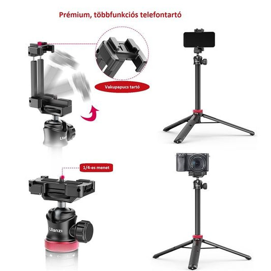 ULANZI MT-44 selfie állvány, monopod, telefontartó adapter, 149cm max magasság, fekete