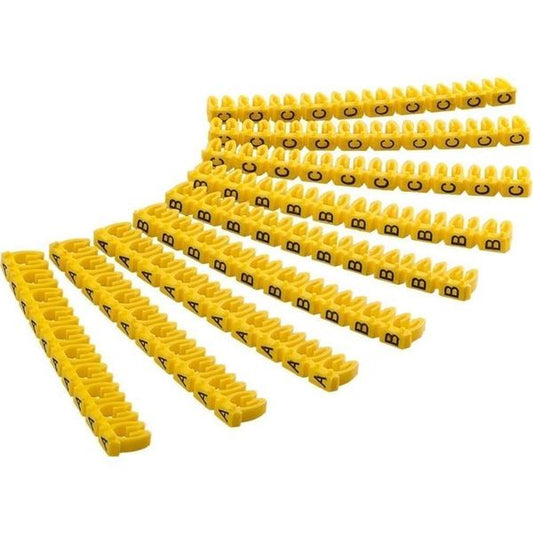 PREMIUMCORD Goobay Kábeljelölő kapcsok 2,5-4 mm kábelátmérőig - 3x30 (90db) A,B,C betűk, sárga