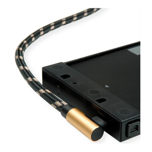 ROLINE kábel USB-C (90°) - USB-A 2.0,   0,8m, arany-fekete