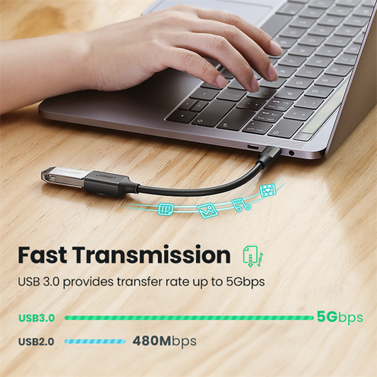 UGREEN Adapter USB 3.0 USB-C - USB-A, 5 Gbps, M/F, 0,15m, fekete