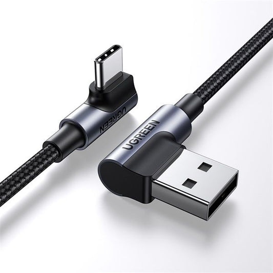 UGREEN Kábel USB 2.0 USB-A - USB-C, 90°-os, 480 Mbps, M/M, 3m, szürke