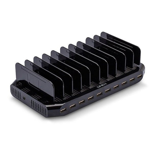 LINDY 10x USB-A töltő/töltőállomás mobiltelefonokhoz és tabletekhez, 96W, 10 port
