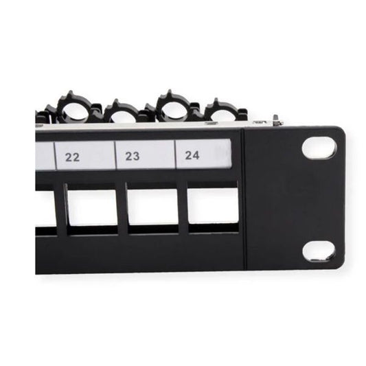 ROLINE Patch panel STP 19", 24 port, kapcsos rögzítési lehtőséggel, fekete