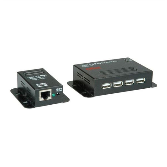 ROLINE Extender USB 2.0 - RJ45 CAT5e/CAT6, PoC, 4 port,  50m-ig, fekete