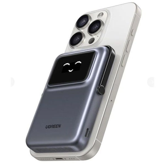 UGREEN Power Bank hordozható töltő, vezeték nélküli töltés, 10000mAh, 20W, USB-C, Mágneses Uno Robot, szürke