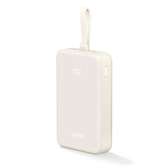 UGREEN Power Bank hordozható töltő, 20000mAh, beépített kábelllel, fehér