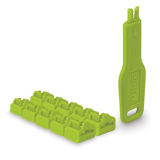 LINDY Dugó biztonsági, Port Blocker, RJ45 + kulcs, zöld (10db dugó + 1db kulcs)