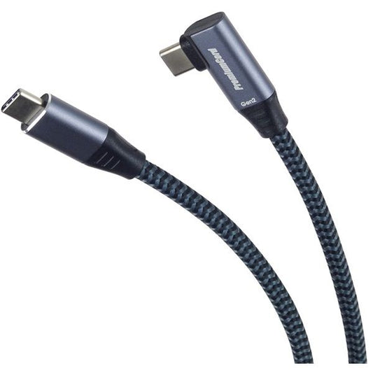PREMIUMCORD Kábel USB 3.2 Gen 2, 90° fokos, 20Gbit/s, 5A, 100W, C - C, Video Support, M/M,   1m, szürke